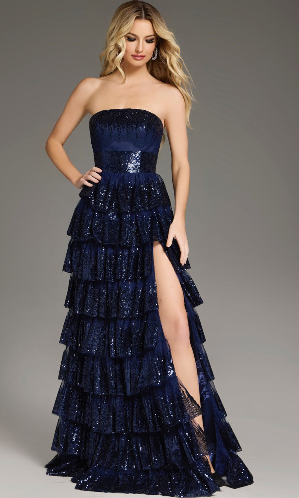 Jovani 40199 - Sequined Bodice Tiered A-line Gown