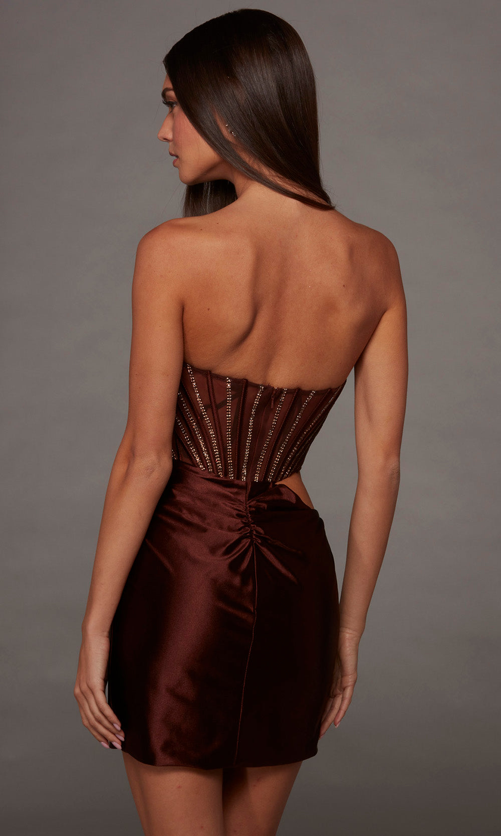 Alyce Paris 40204 - Embellished Strapless Short Dress with Side Cutout Party Dresses in Brown  