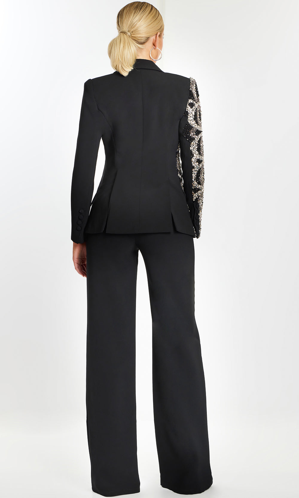 Jovani 40207 - V-Neck Long Sleeve Pantsuit with Sequin Detail Formal Gowns  in Black  