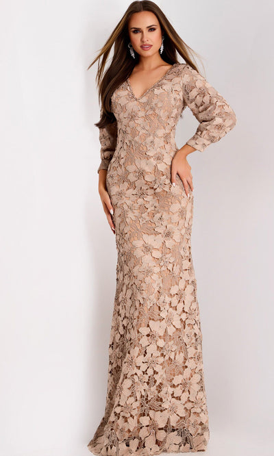 Jovani 40210 - Floral Embroidered Deep V-Neckline Gown Mother of the Bride Dresses