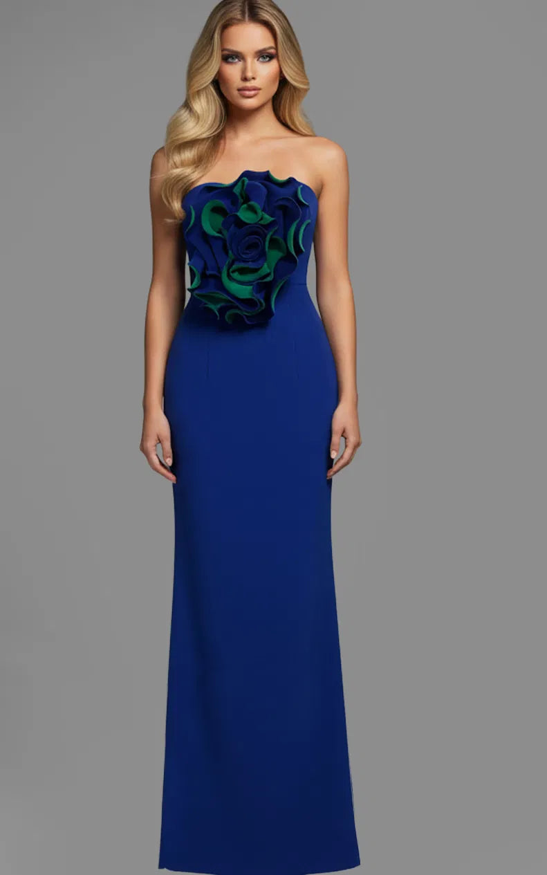 Jovani 40214 - Straight Neckline Fitted Dress with Floral Detail