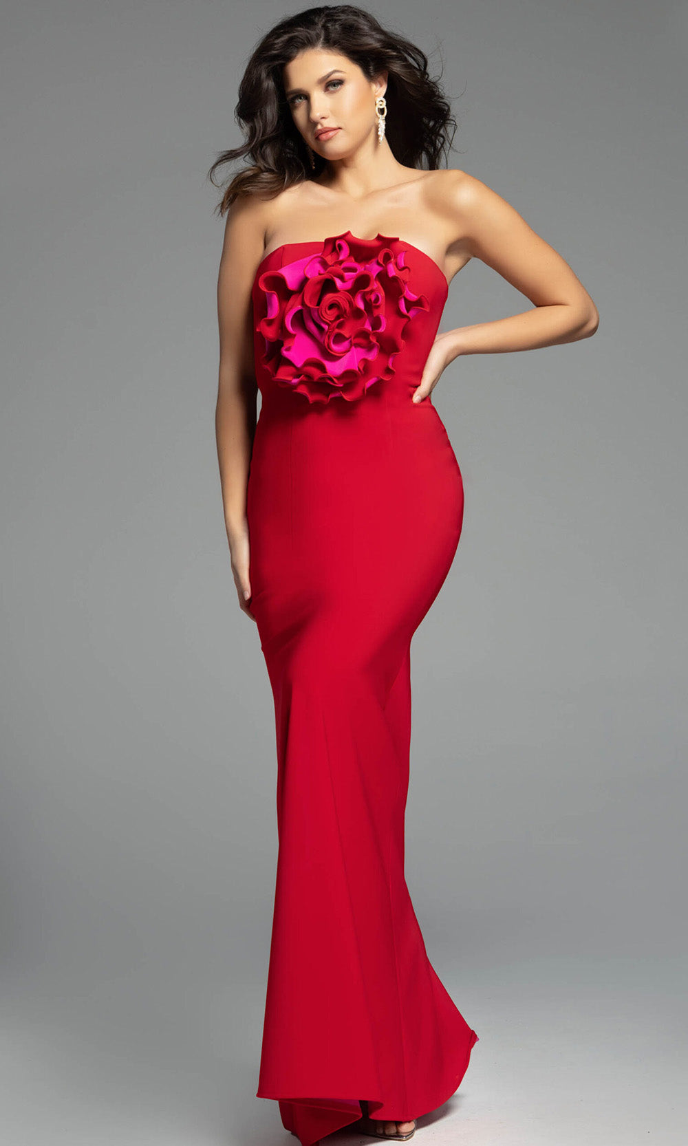 Jovani 40214 - Straight Neckline Fitted Dress with Floral Detail