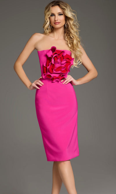 Jovani 40215 - 3D Floral Accent Straight Neckline Dress Knee Length Dresses