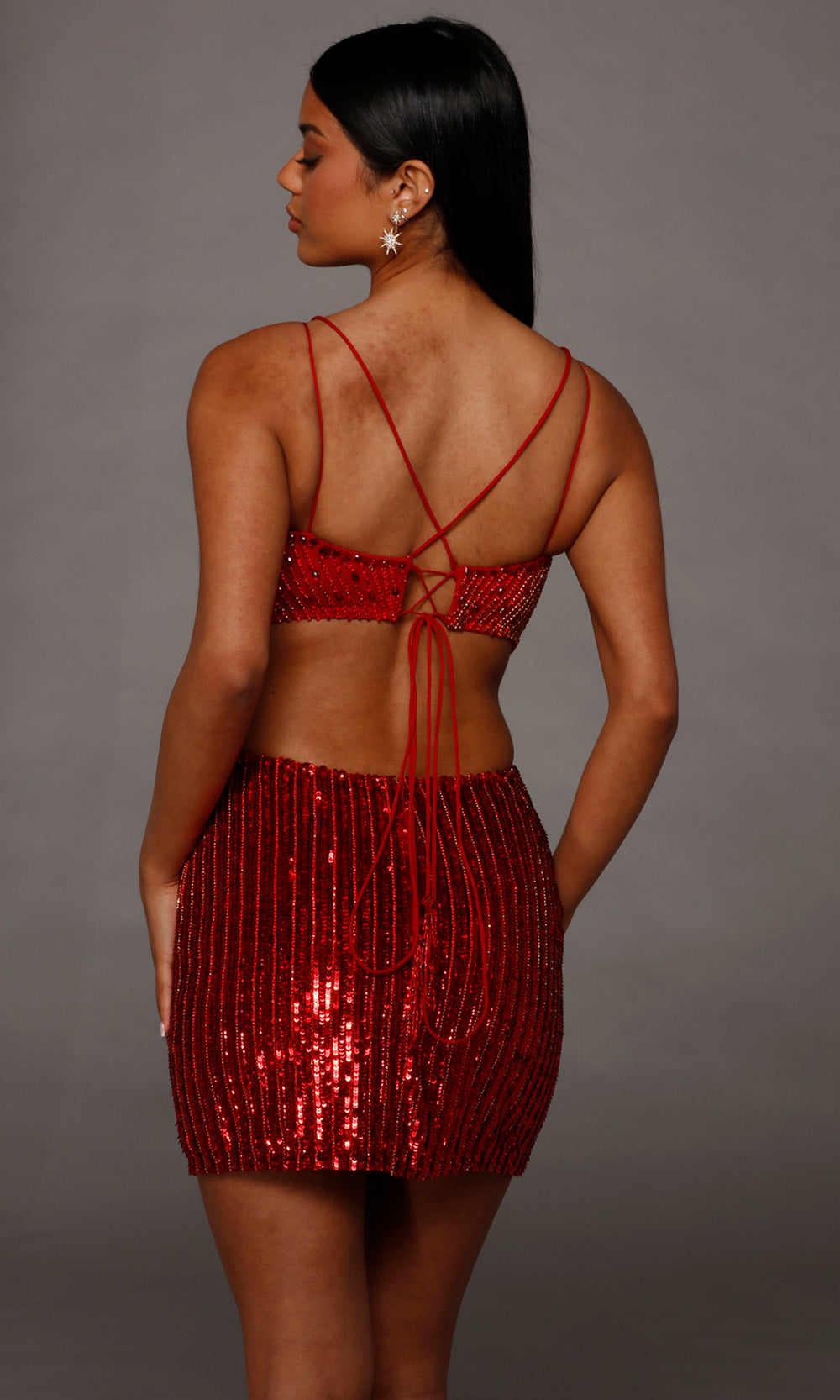 Alyce Paris 40219 - Lace-Up Back Embellished Short Dress Party Dresses in Red