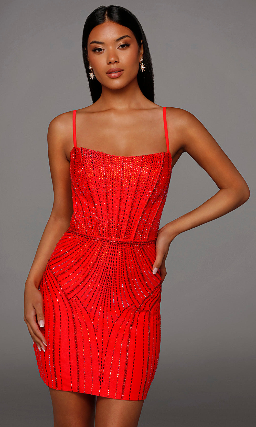 Alyce Paris 40220 - Beaded Scoop Neck Shiny Jersey Dress Party Dresses in Red  