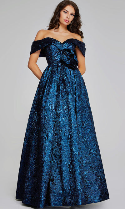 Jovani 40288 - Floral Waist Metallic A-line Evening Gown Prom Dresses