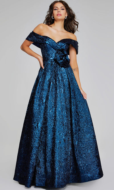 Jovani 40288 - Floral Waist Metallic A-line Evening Gown Prom Dresses