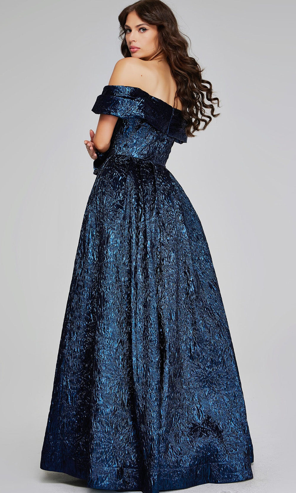 Jovani 40288 - Floral Waist Metallic A-line Evening Gown Prom Dresses