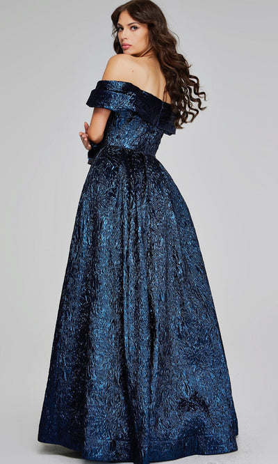 Jovani 40288 - Floral Waist Metallic A-line Evening Gown Prom Dresses