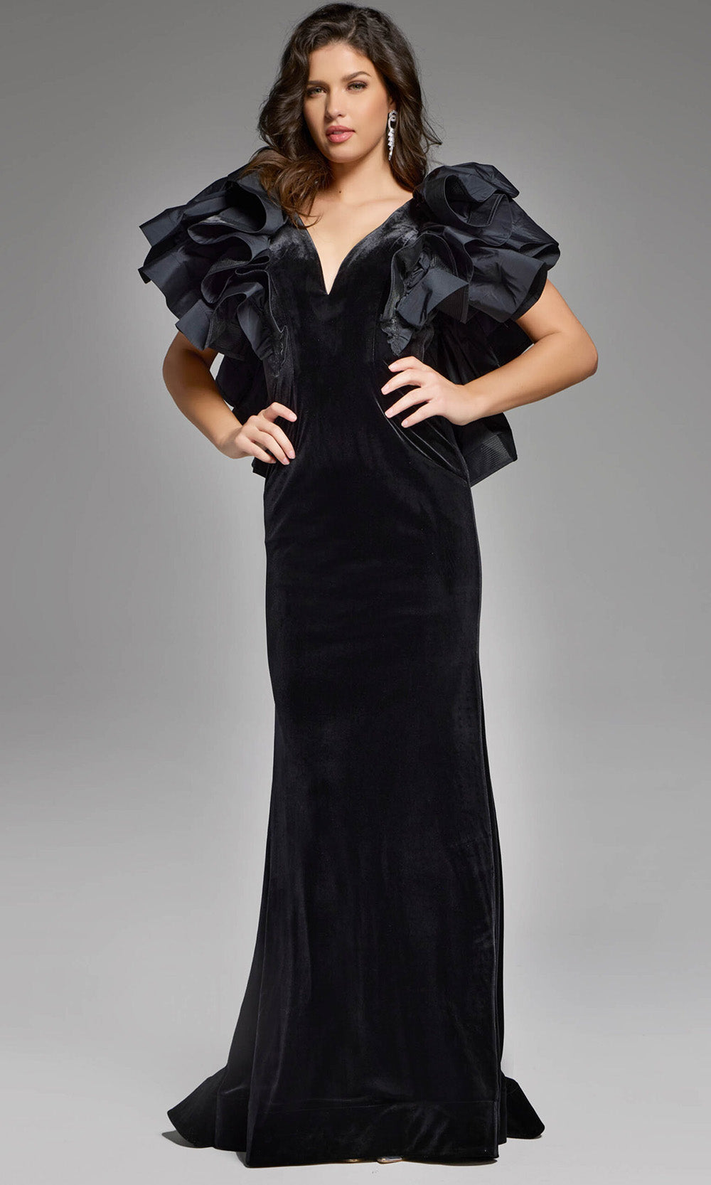 Jovani 40289 - V-Neck Sheath Gown with Dramatic Ruffles