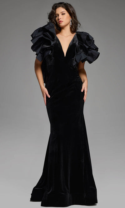 Jovani 40289 - V-Neck Sheath Gown with Dramatic Ruffles Prom Dresses