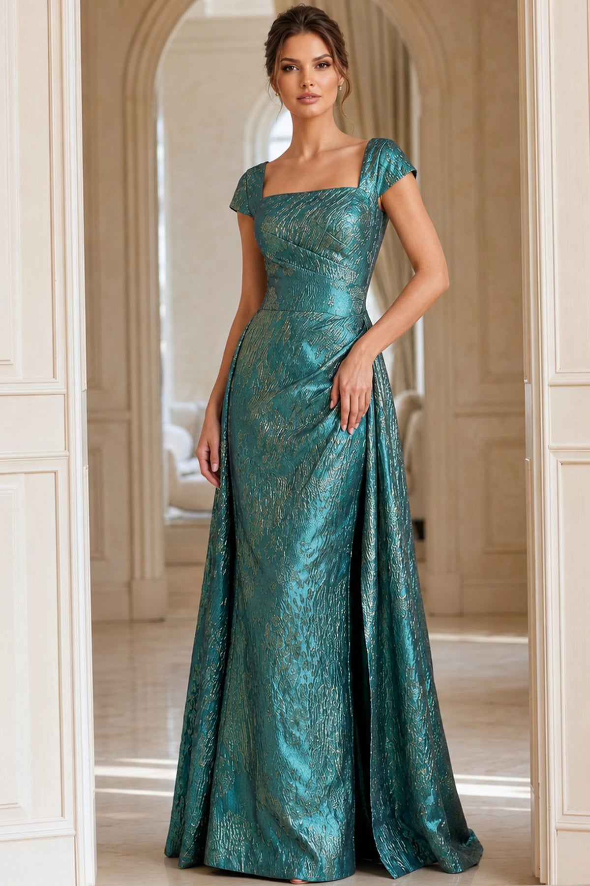 Jovani 40295 - Cap Sleeve Overskirt Evening Gown