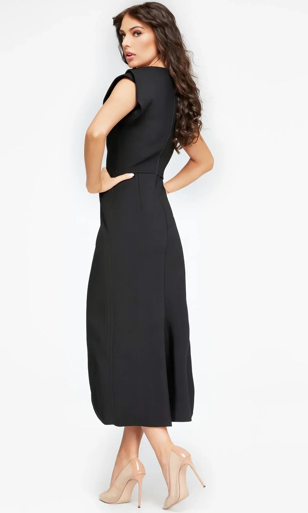 Jovani 40300 - High Neck Midi Dress with High Slit Special Occasion Dress In Black