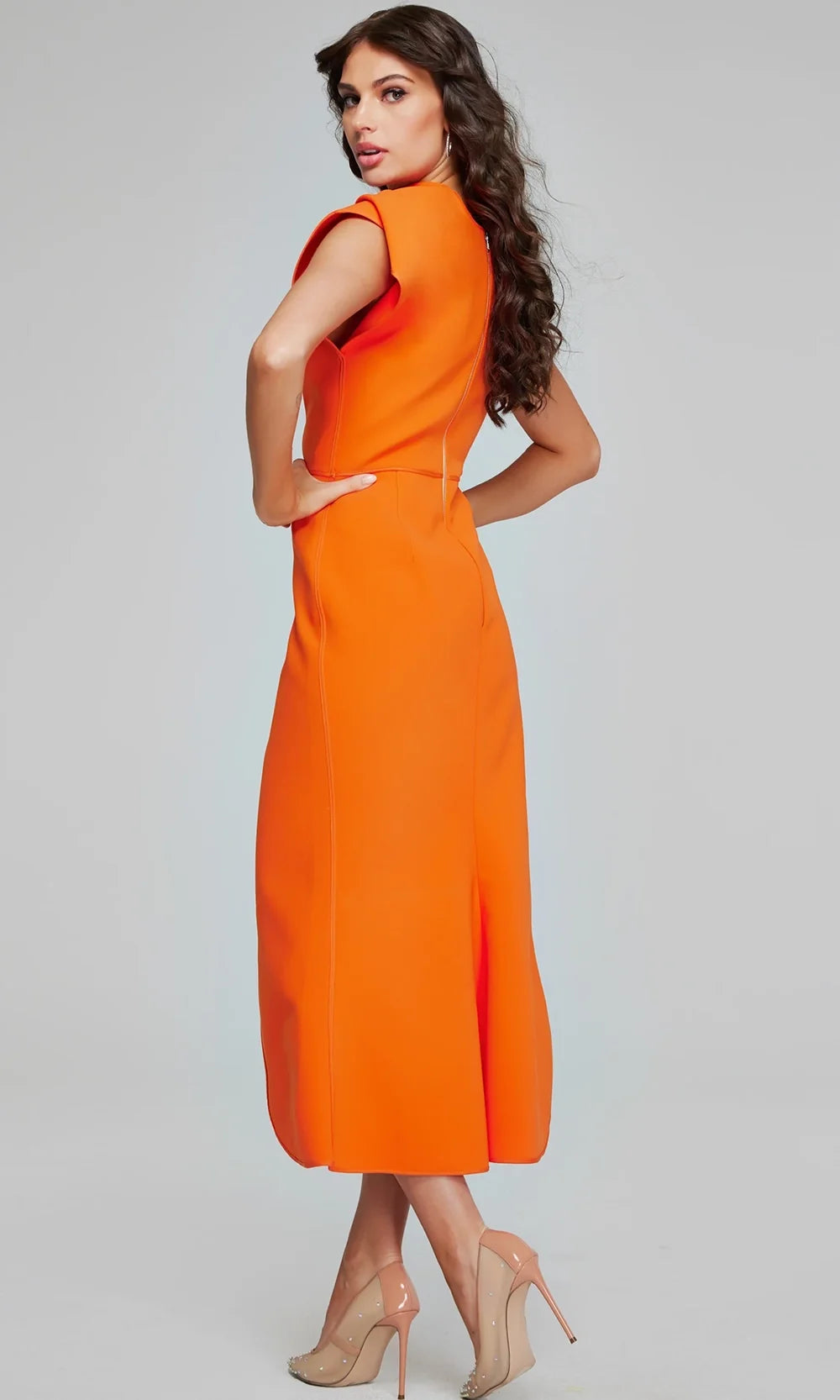 Jovani 40300 - High Neck Midi Dress with High Slit Special Occasion Dress In Orange