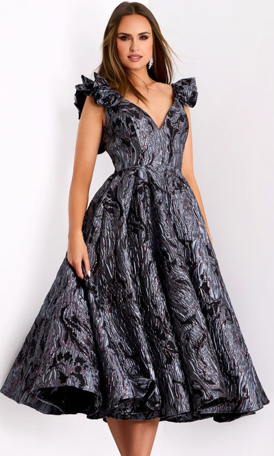 Jovani 40314 - Ruffled Cap Sleeve Jacquard Dress Cocktail Dresses