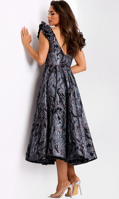 Jovani 40314 - Ruffled Cap Sleeve Jacquard Dress Cocktail Dresses