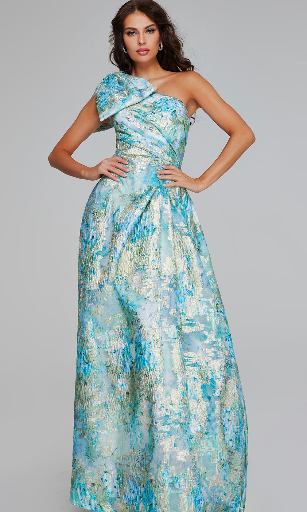 Jovani 40317 - Metallic Asymmetric A-Line Evening Gown Prom Dresses