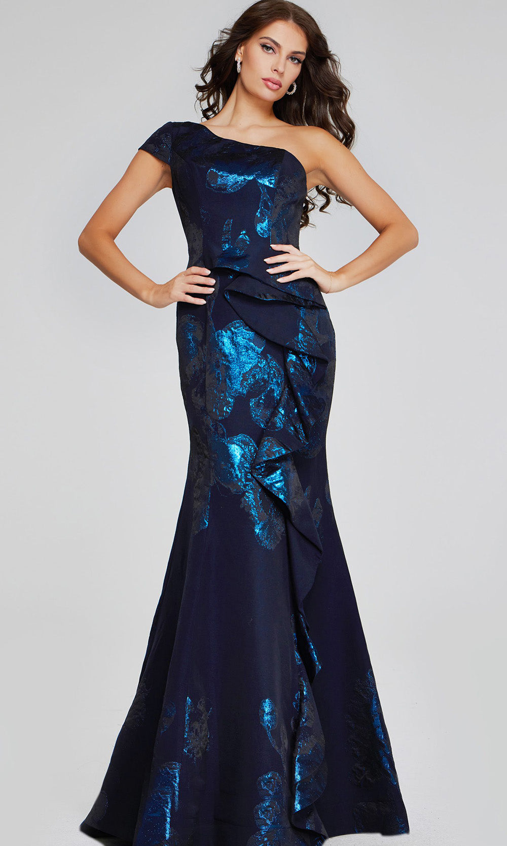 Jovani 40320 - Asymmetric Neck Ruffled Evening Gown Prom Dresses