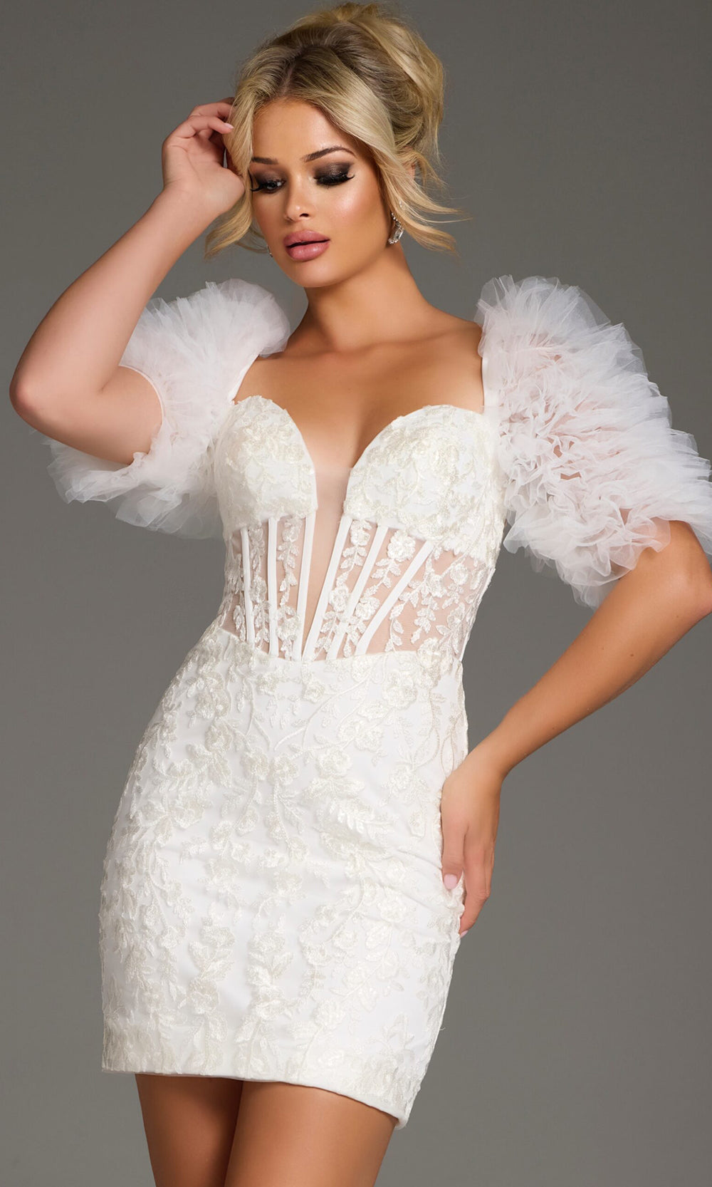 Jovani 40426 - Short Floral Embroidered Corset Dress
