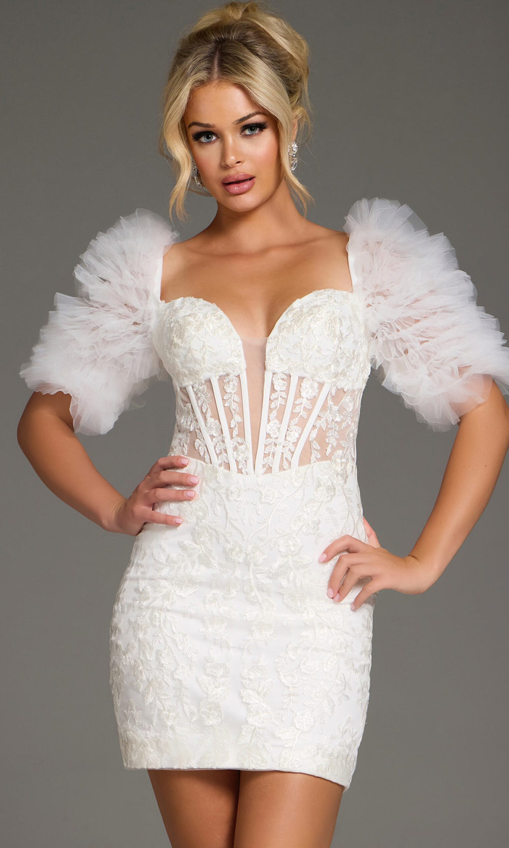 Jovani 40426 - Short Floral Embroidered Corset Dress