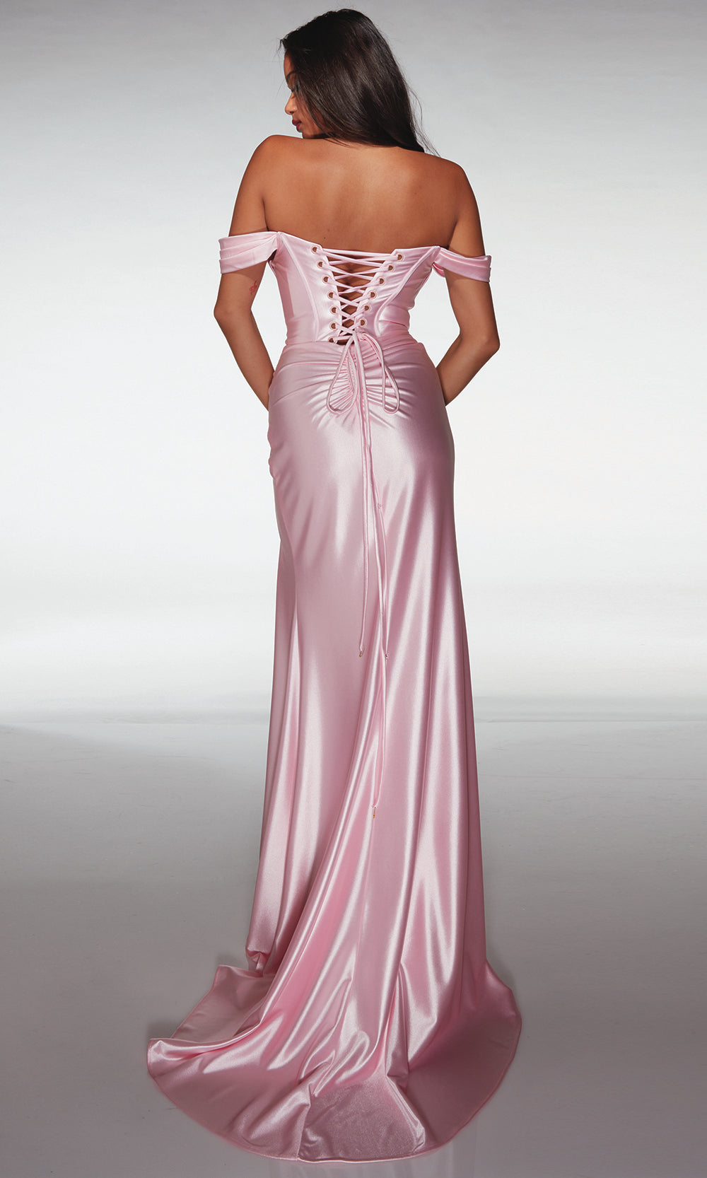 Aerie Couture 404 - Draped Satin Fit Gown with Lace Up Back Prom Dresses