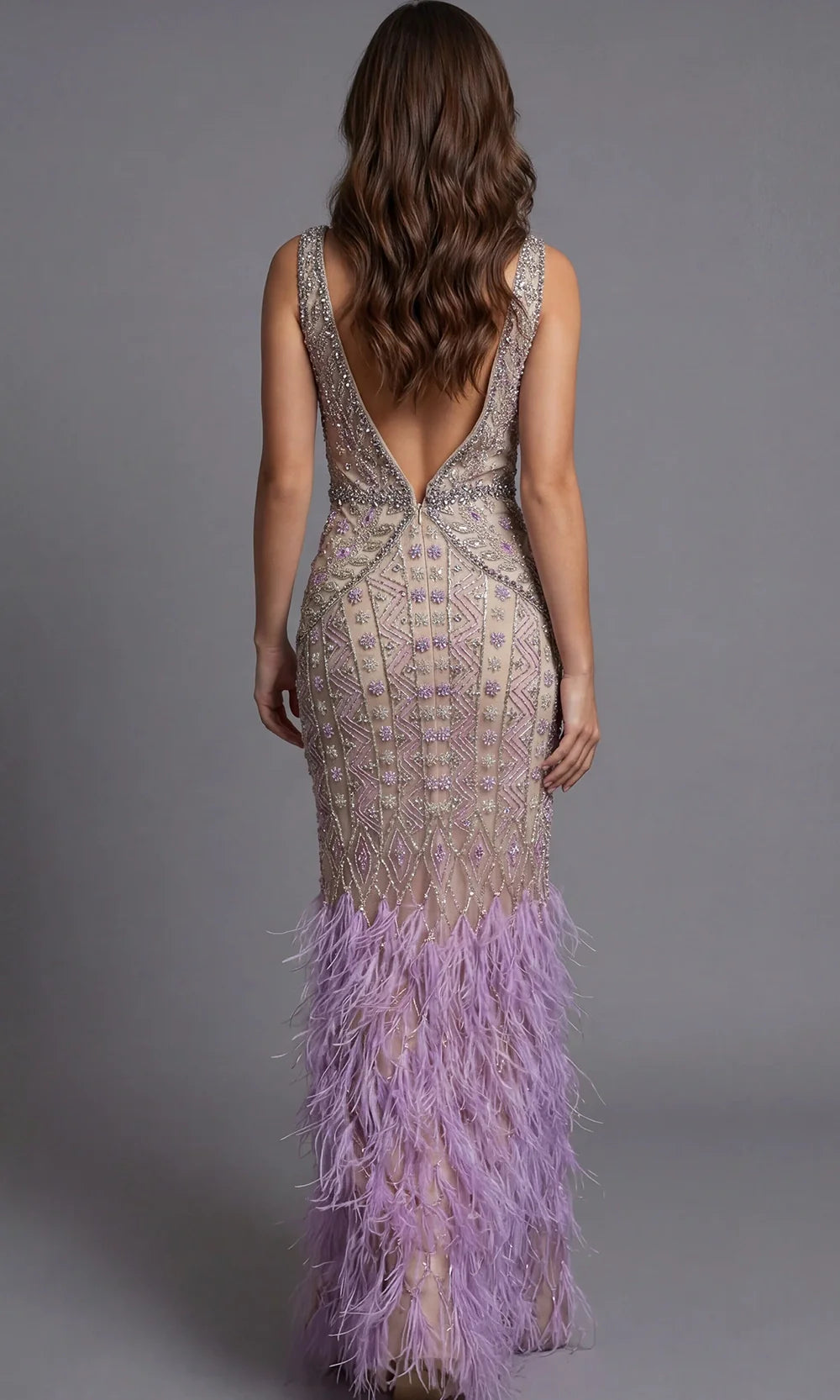 Jovani 40620 - Feathered Mermaid Skirt Sleeveless Gown Prom Dresses  in Lilac  