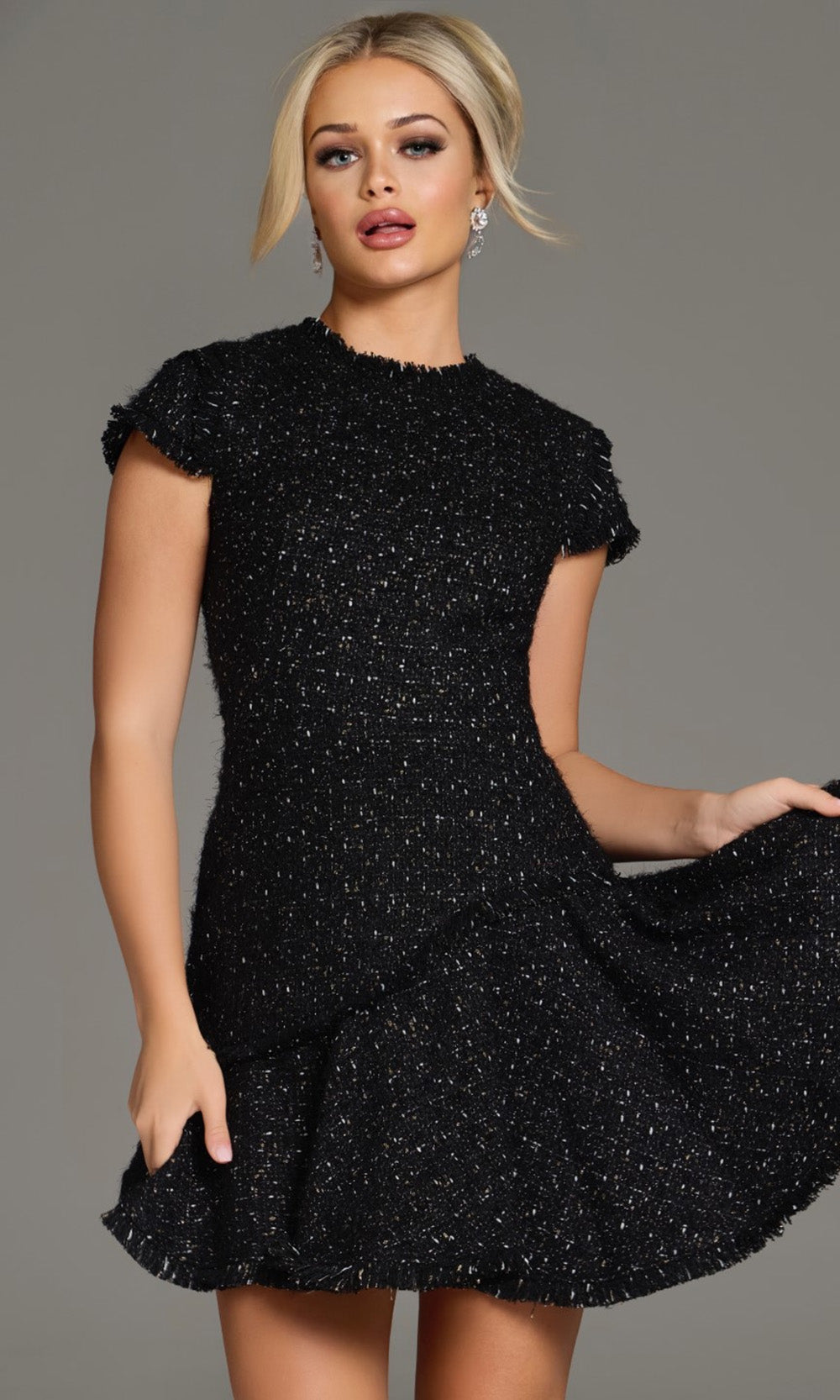 Jovani 40659 - Frayed Trim Jewel Neckline Cocktail Dress Cocktail Dresses  in Black  