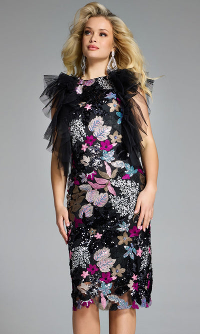 Jovani 40683 - Floral Embroidered Jewel Tea-Length Dress Cocktail Dresses