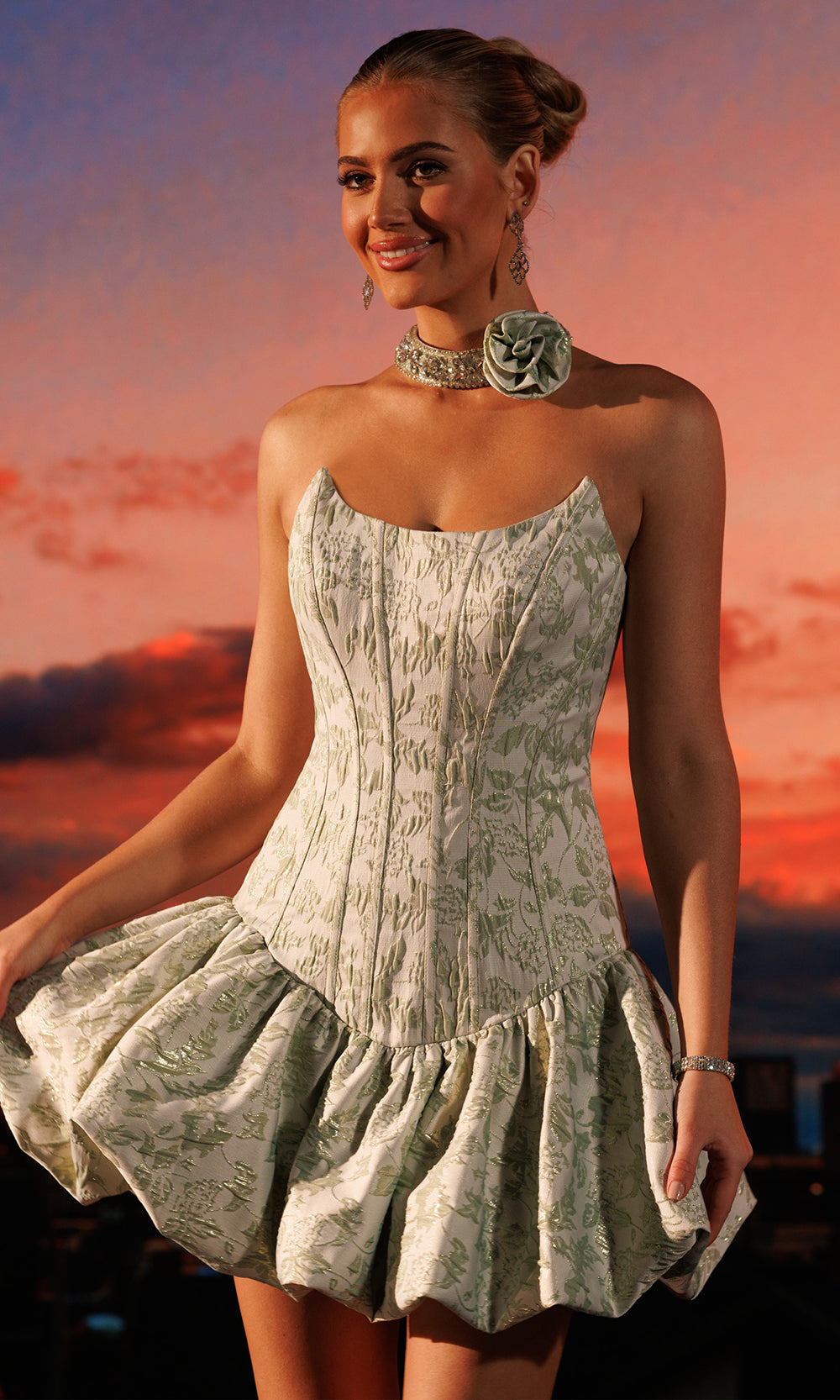 Rachel Allan 40695 - Scoop Neck Corset Jacquard Dress Party Dresses in Green    