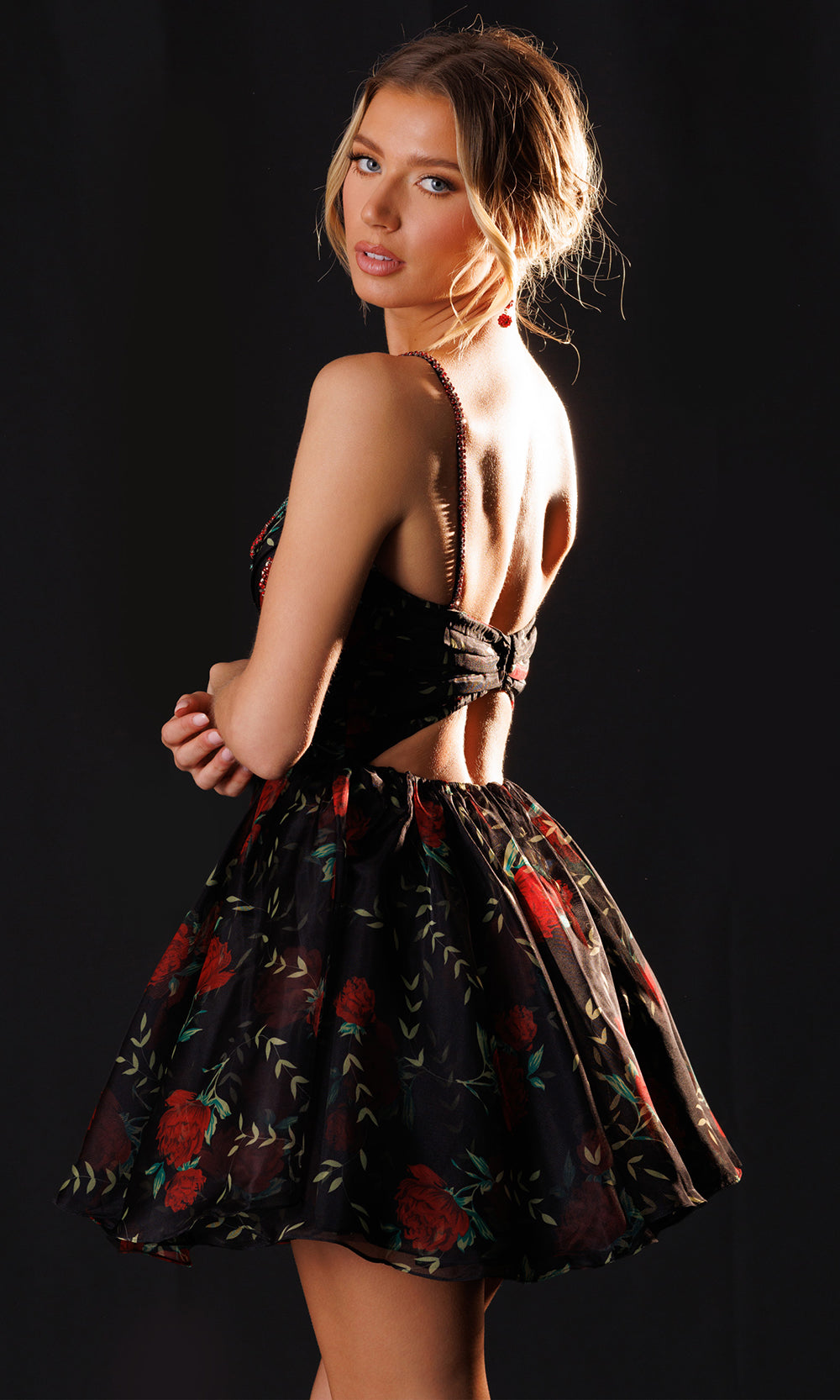 Rachel Allan 40711 - Short A-Line Floral Embellished Dress Prom Dresses in Black Red   