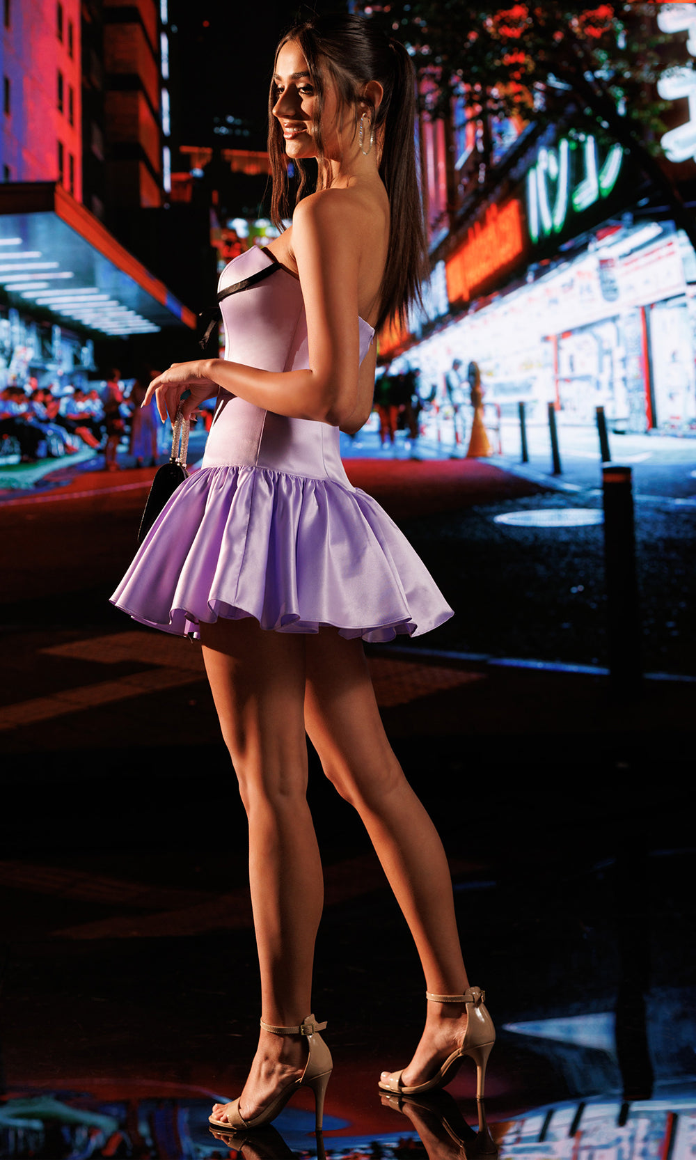 Rachel Allan 40714 - Contrast Bow Accent Strapless Mini Dress Cocktail Dresses in Purple Black   