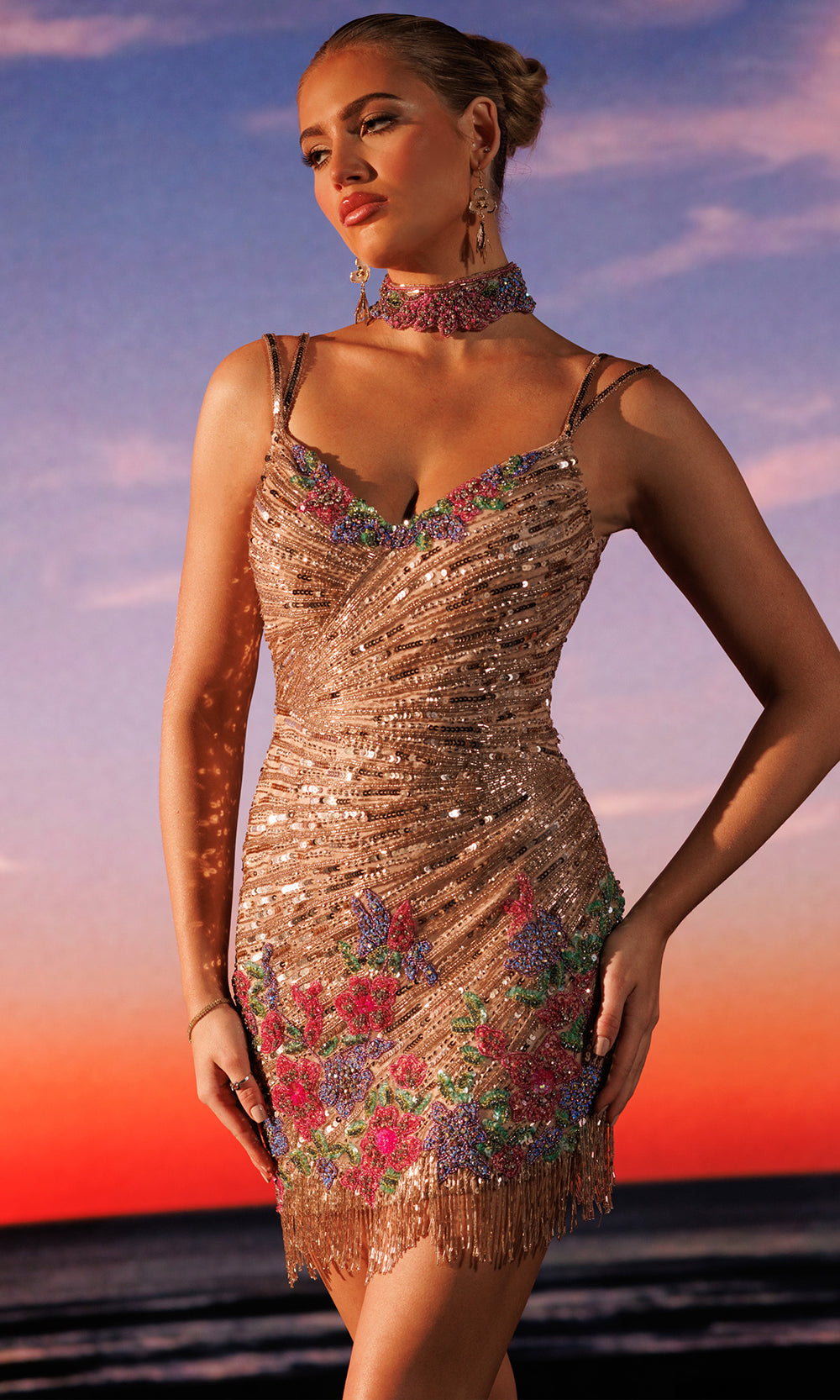 Rachel Allan 40715 - Double Strap V-Neckline Sparkle Dress Party Dresses in Neutral Multi   