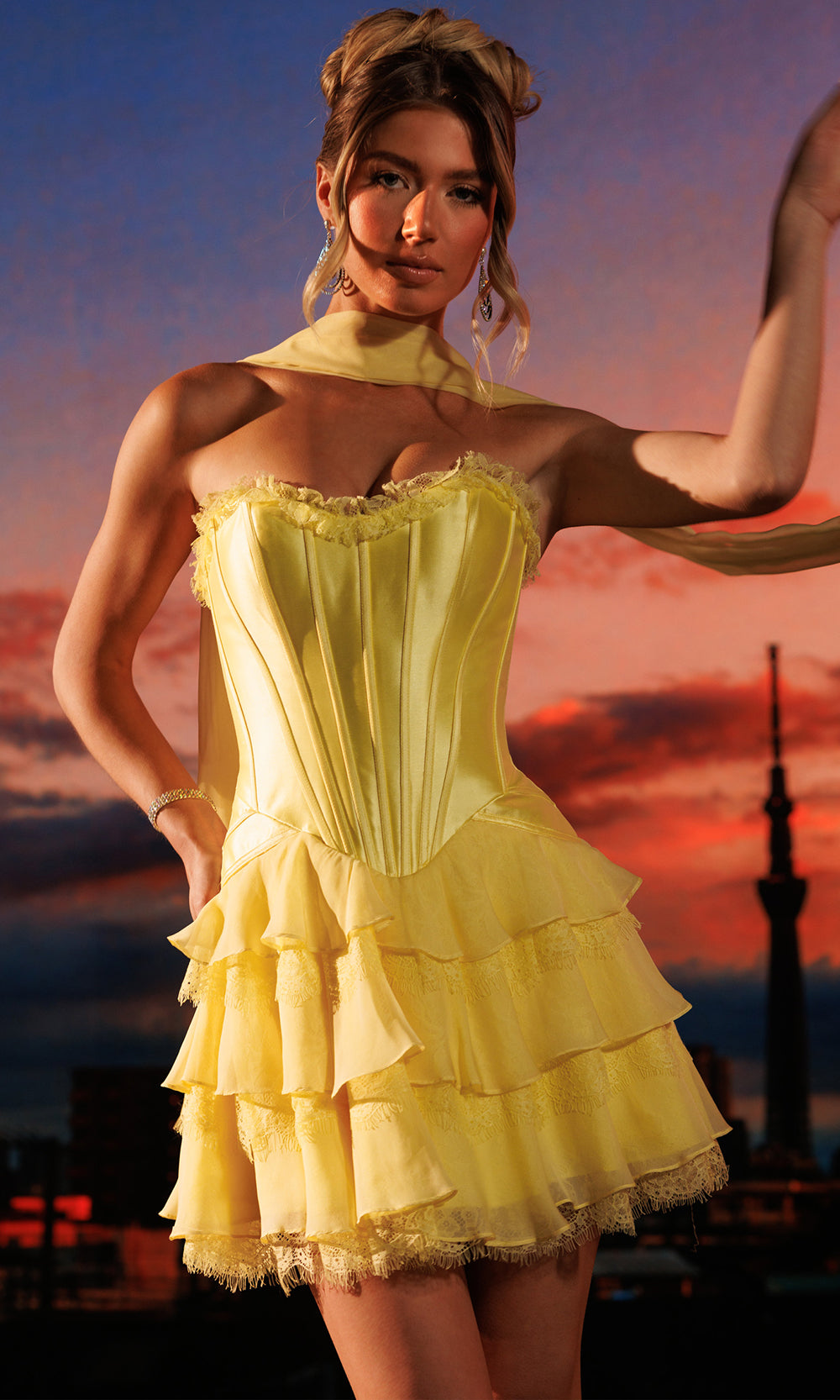 Rachel Allan 40752 - Sweetheart Lace Trim A-Line Dress Homecoming Dresses in Yellow    