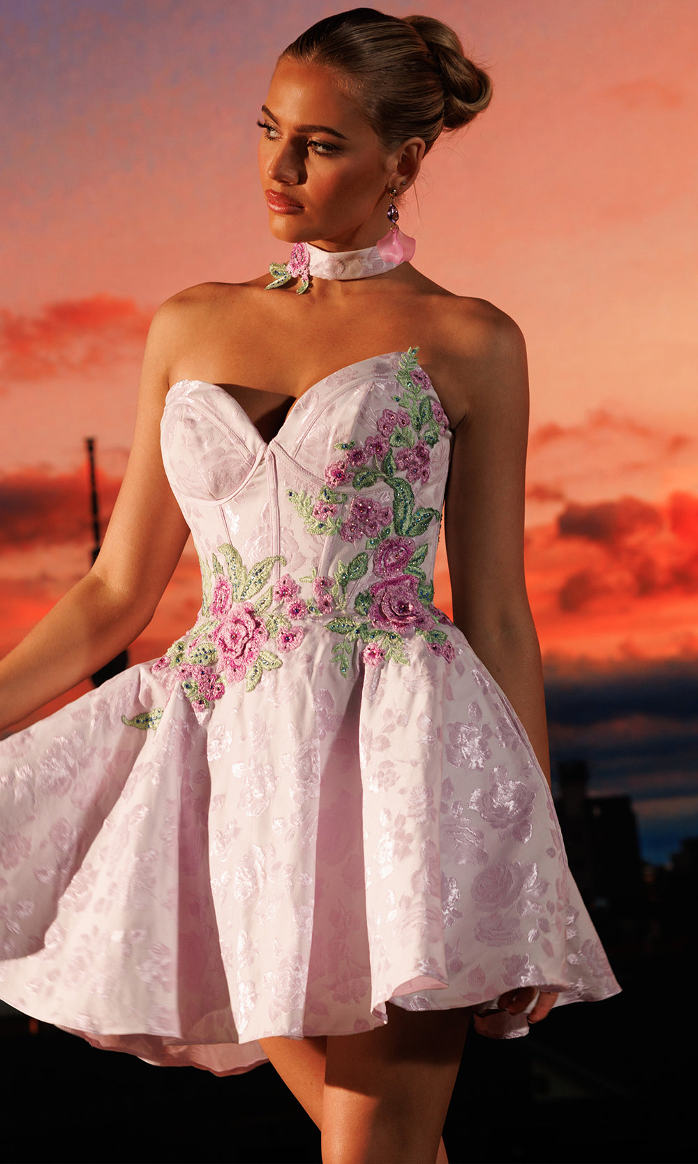 Rachel Allan 40774 - Floral Embroidered Brocade Strapless Dress Cocktail Dresses