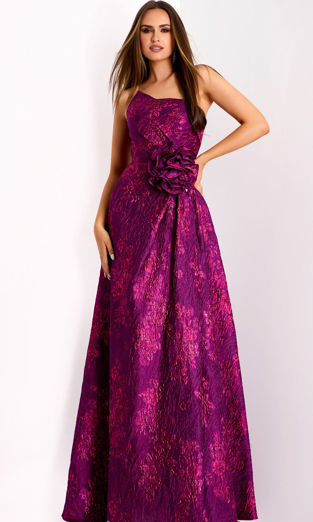 Jovani 40780 - Floral Jacquard A-Line Evening Gown