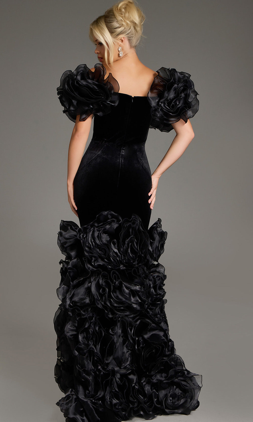 Jovani 40843 - Off Shoulder Floral Puff Sleeve Gown Formal Gowns