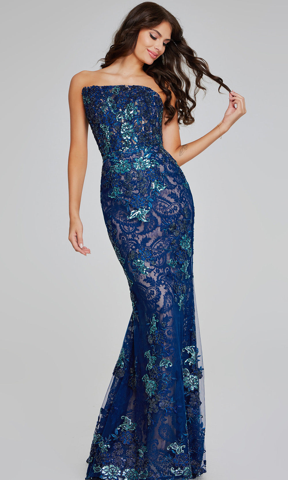 Jovani 40847 - Asymmetric Lace Embellished Gown Prom Dresses