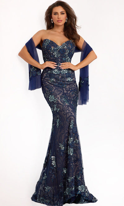 Jovani 40848 - Embroidered Sweetheart Evening Gown with Shawl Prom Dresses