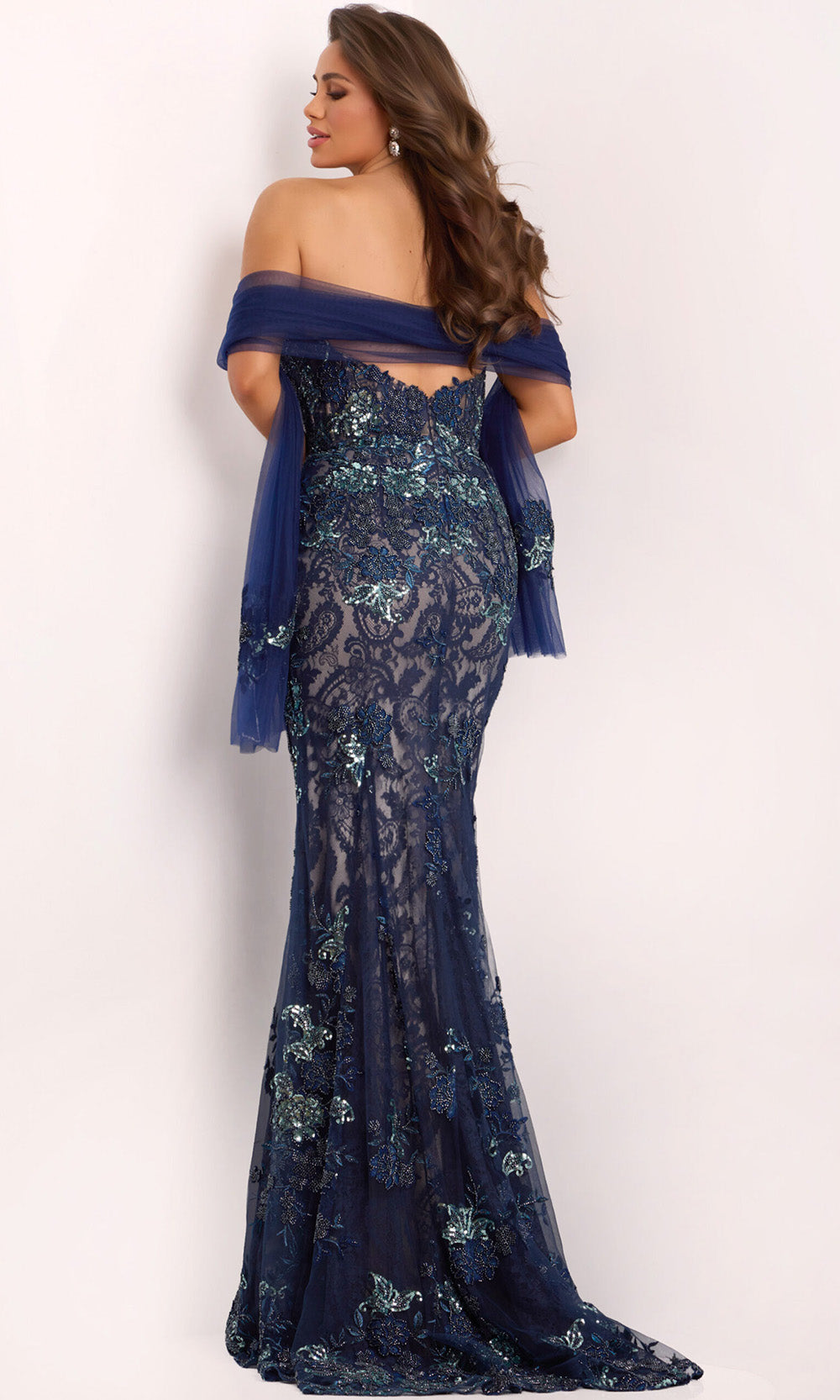 Jovani 40848 - Embroidered Sweetheart Evening Gown with Shawl