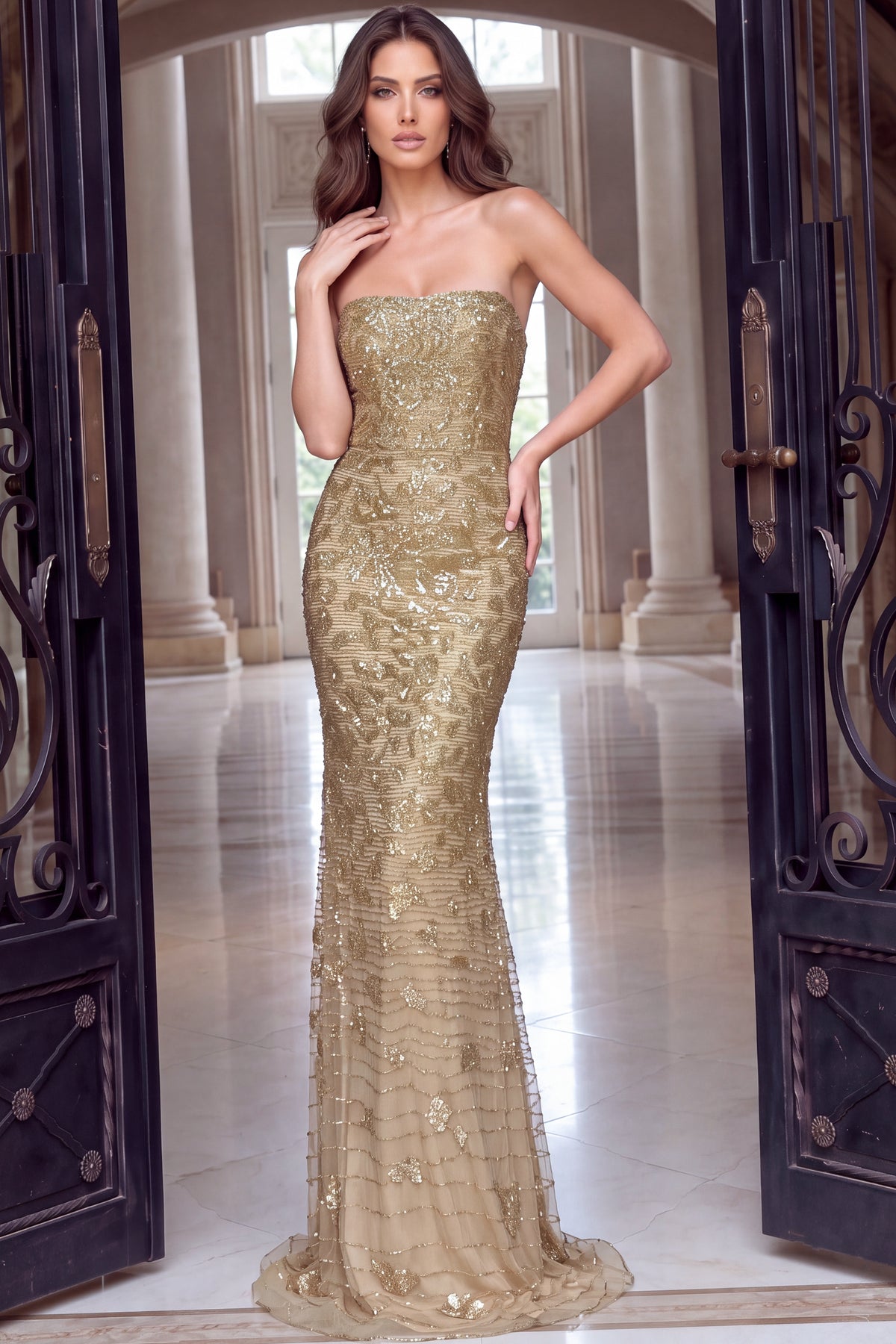Jovani 40887 - Strapless Sequin Detailing Prom Gown
