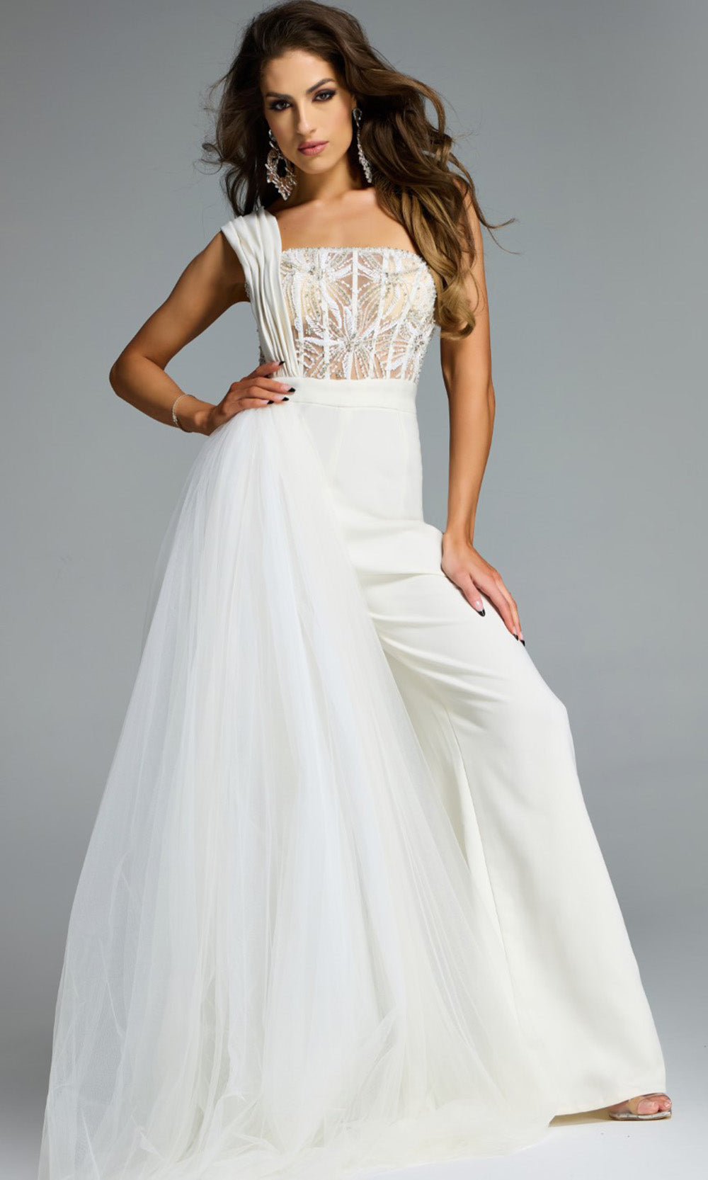 Jovani 40933 - Embellished Corset Wide-Leg Jumpsuit