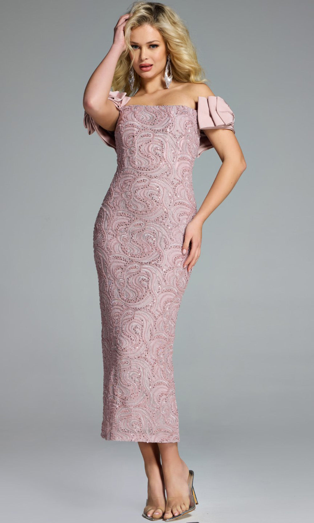 Jovani 41044 - Beaded Ornate Tea-Length Dress with Slit Cocktail Dresses