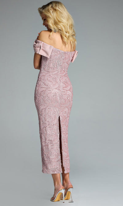 Jovani 41044 - Beaded Ornate Tea-Length Dress with Slit Cocktail Dresses