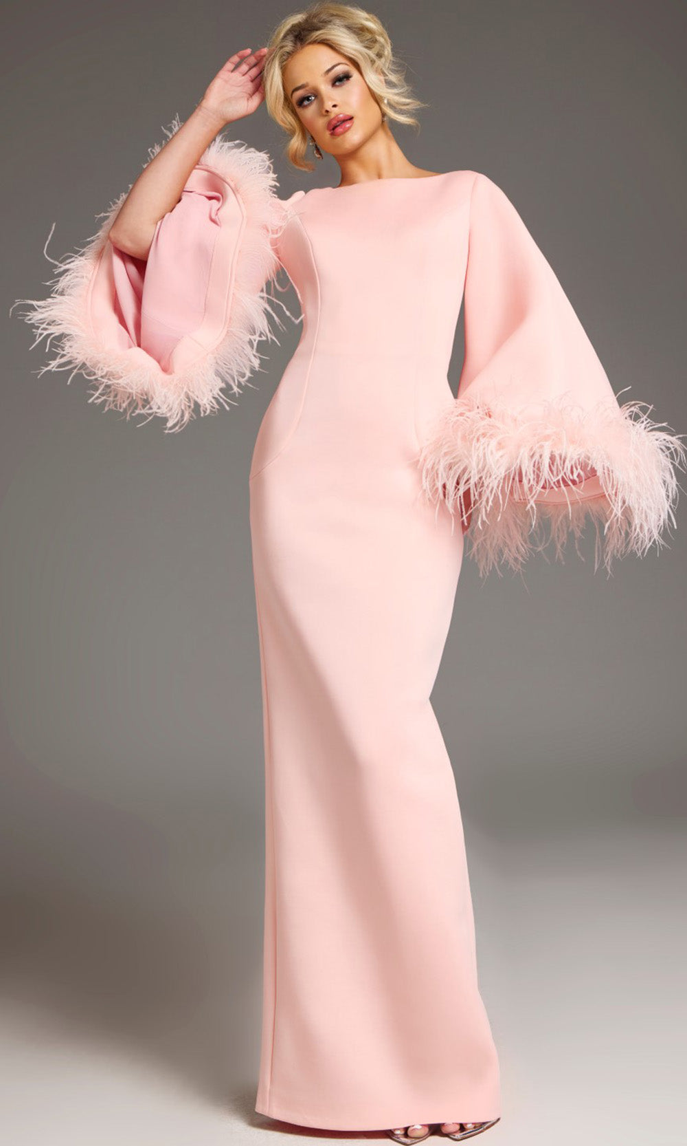 Jovani 41077 - Feather Trim Column Dress