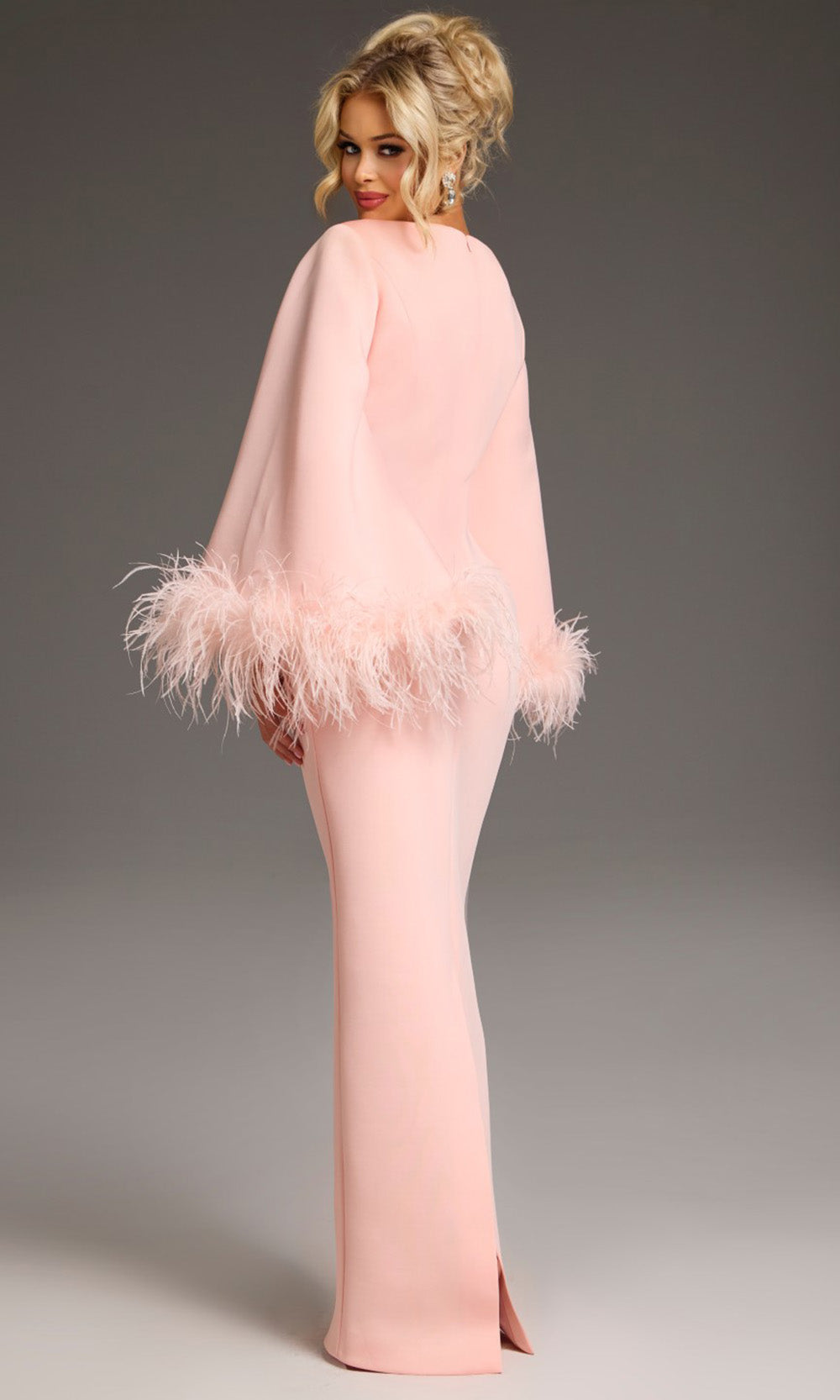 Jovani 41077 - Feather Trim Column Dress