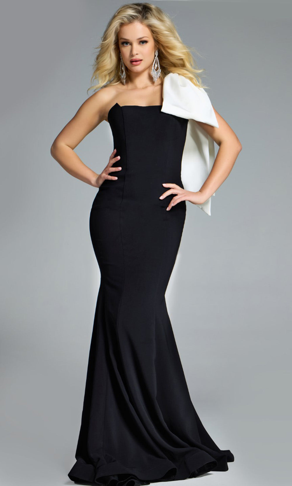 Jovani 41132 - Satin Asymmetric Gown with Shoulder Bow