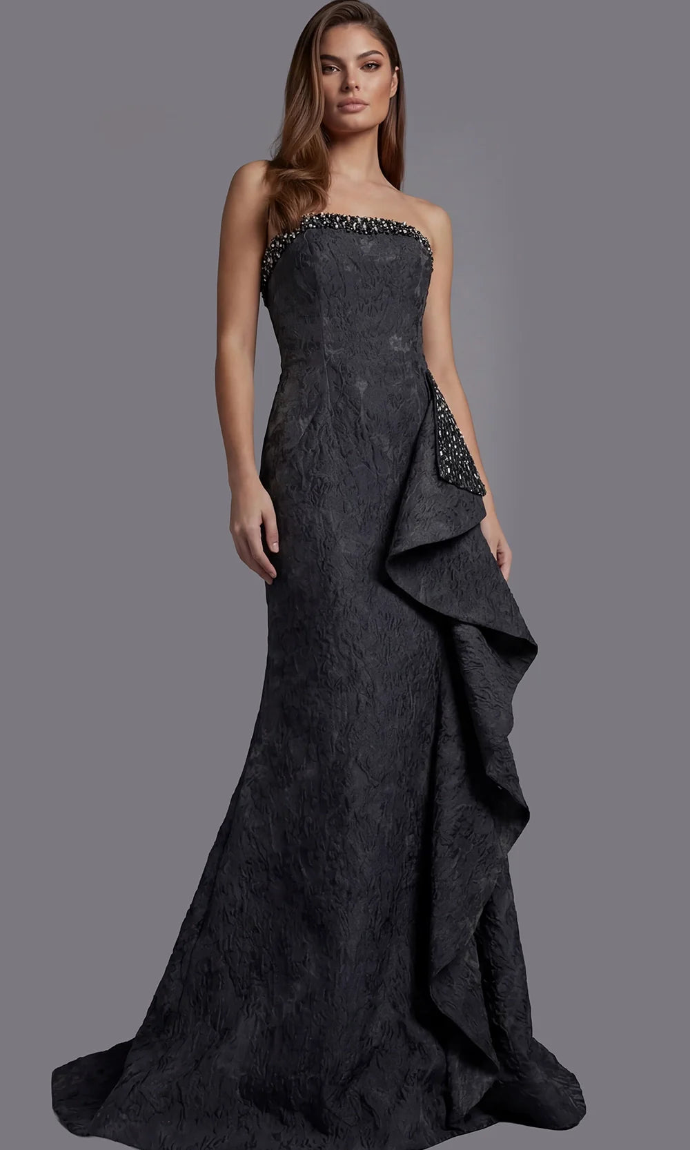Jovani 41135 - Ruffle Mermaid Long Gown with Beaded Trim Prom Dresses  in Gunmetal  