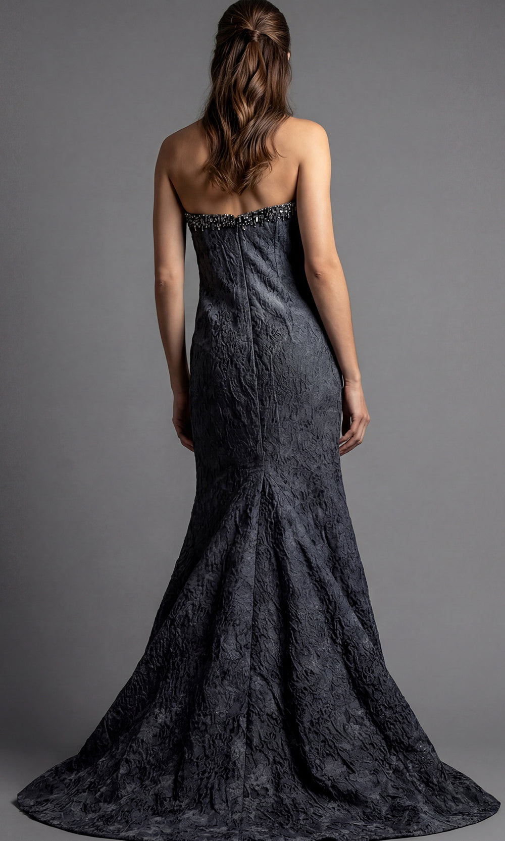 Jovani 41135 - Ruffle Mermaid Long Gown with Beaded Trim Prom Dresses  in Gunmetal  