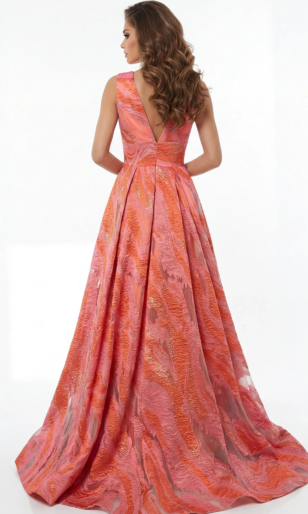 Jovani 41136 - Pleated Skirt Textured Sleeveless Gown Formal Gowns  in Coral  
