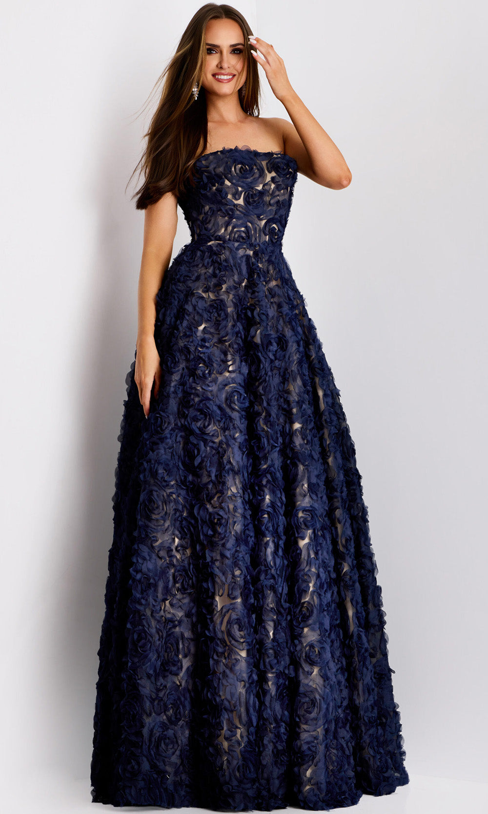 Jovani 41188 - Embroidered Strapless Tulle Dress